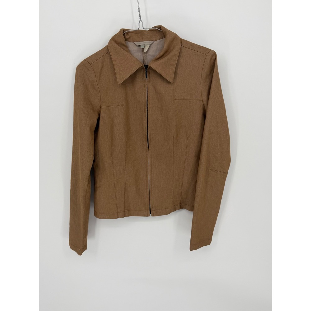 Zara Basic Women Jacket Full Zip Twill Brown Size M